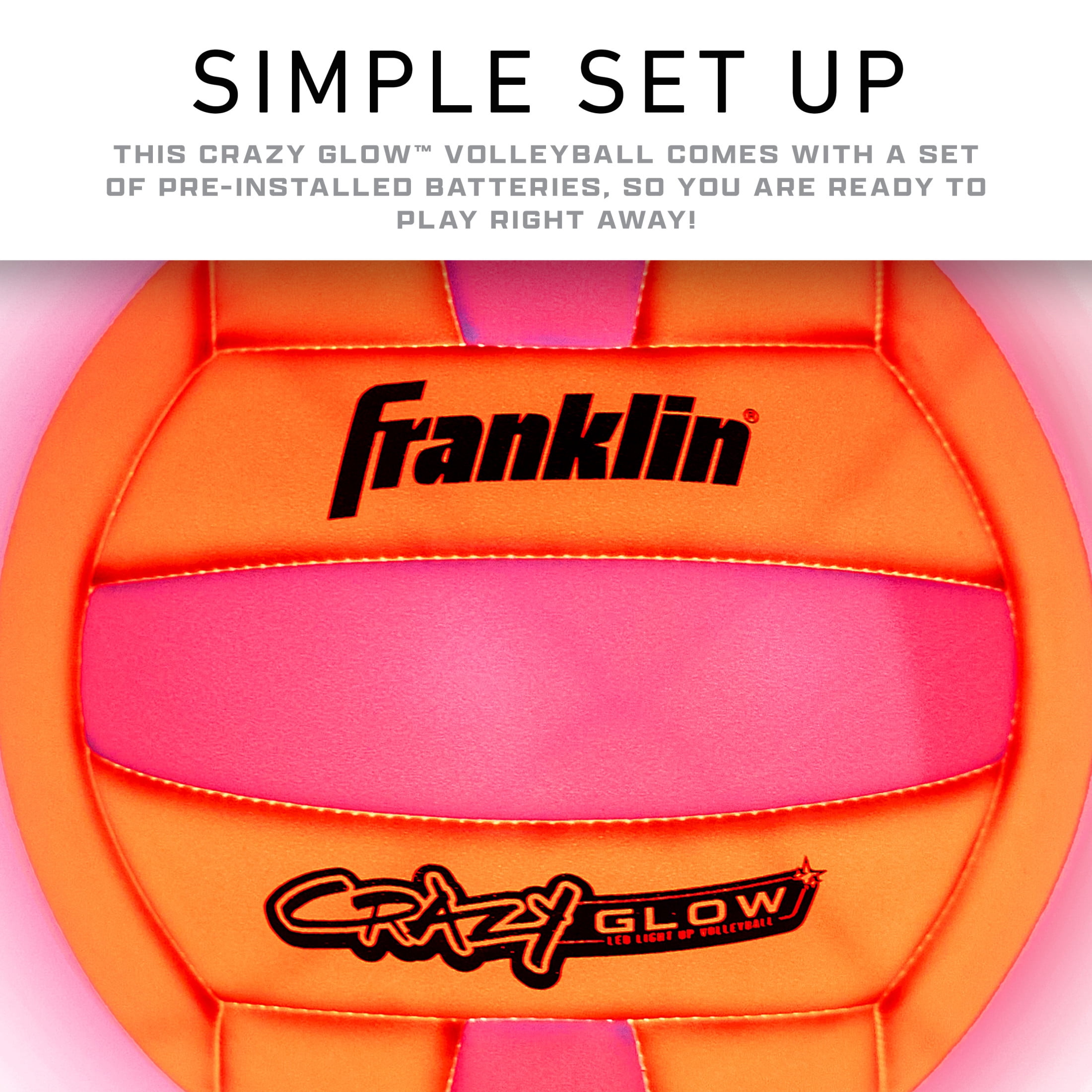 Franklin Sports Glow in the Dark Volleyball - Crazy Glow Light Up LED Volleyball + Air Pump - Official Size + Weight Ball - Indoor + Outdoor Synthetic Cushioned Cover - Perfect Gift for Kids + Adults