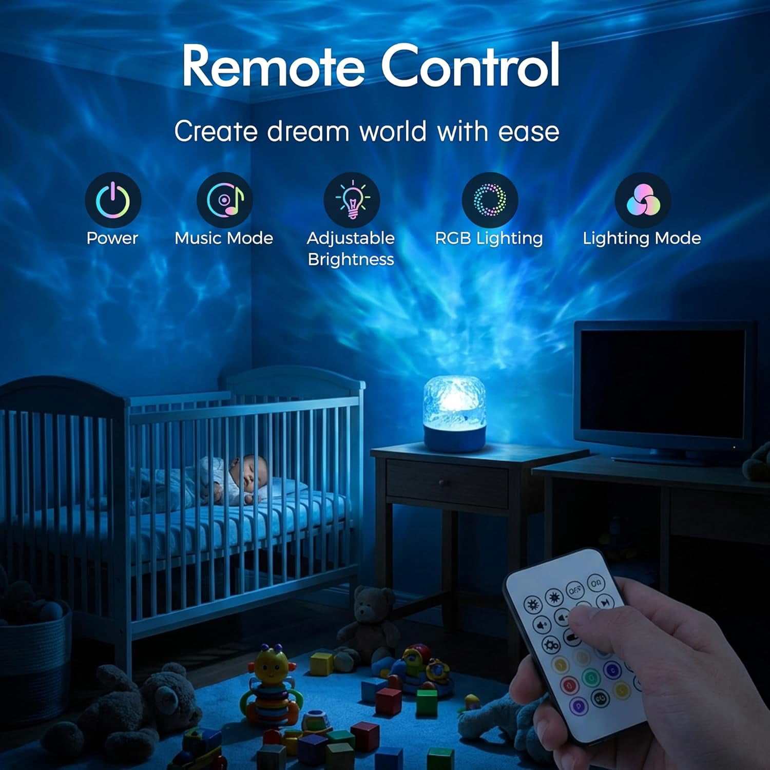 Waterproof Shower Light with Bluetooth Speaker, 16 Colors Changeable Shower Lamp for Inside Shower, Dimmable Ocean Wave Projector Light with Remote, LED Night Light Lamp for Bathroom, Bedroom Decor