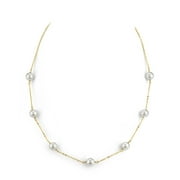 14K Gold 7.5-8.0mm Japanese Akoya Cultured Pearl Tincup Necklace - AAA Quality