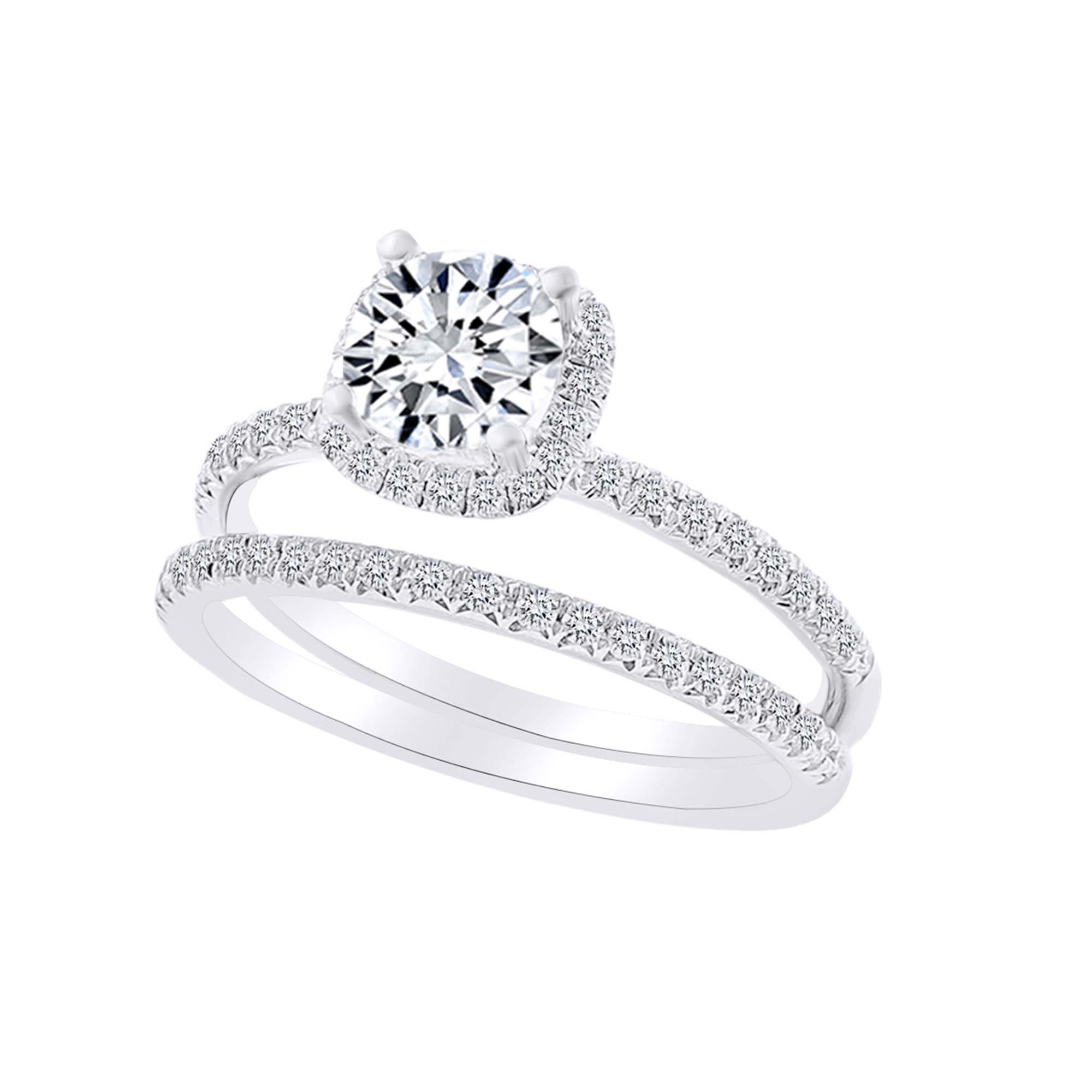 AFFY 0.34 Carat Round Shape White Natural Diamond Semi Mount Halo Engagement Ring Set 18K Solid White Gold Ring Size-5