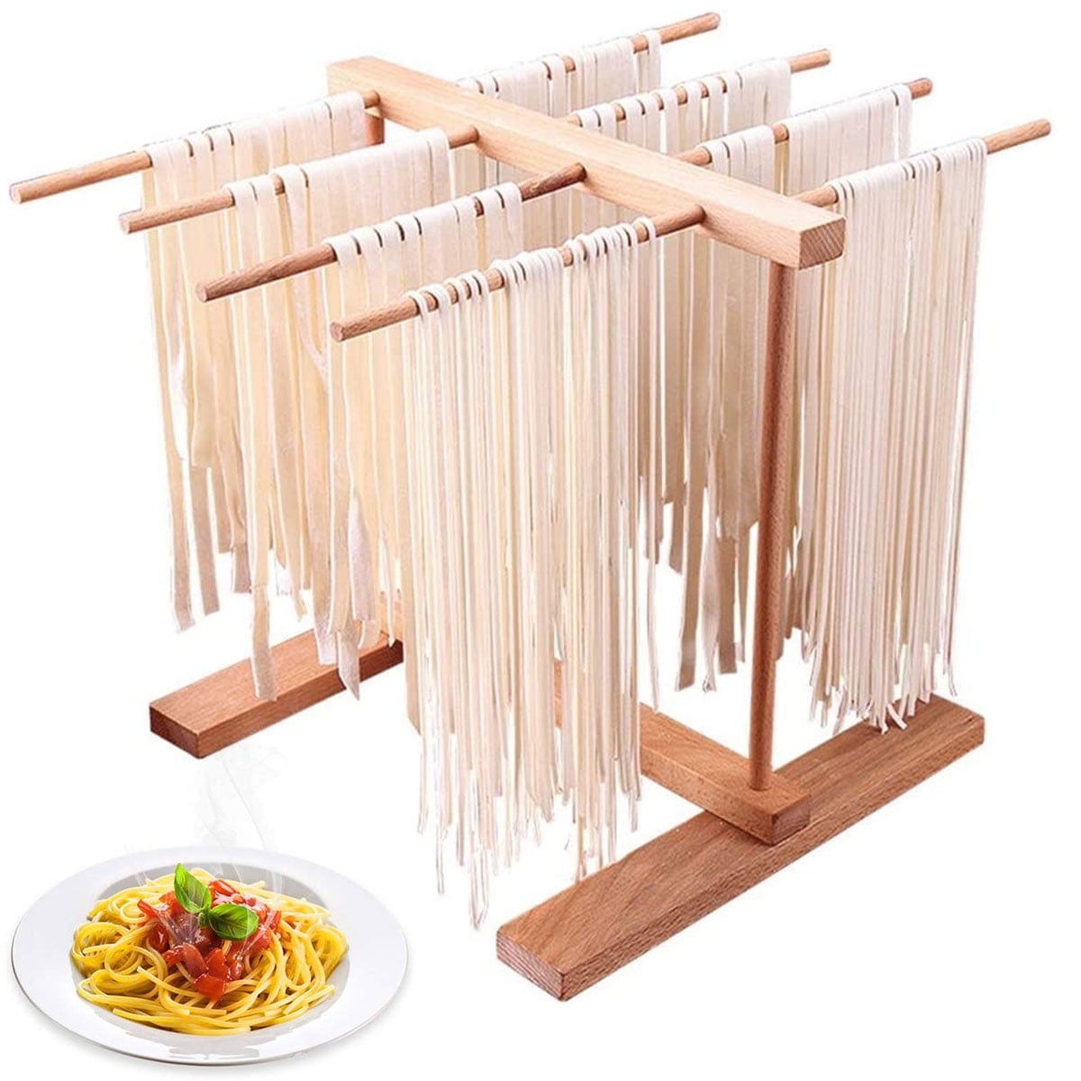 KOVOT Natural Bamboo Pasta Drying Rack - Noodle Spaghetti Dryer