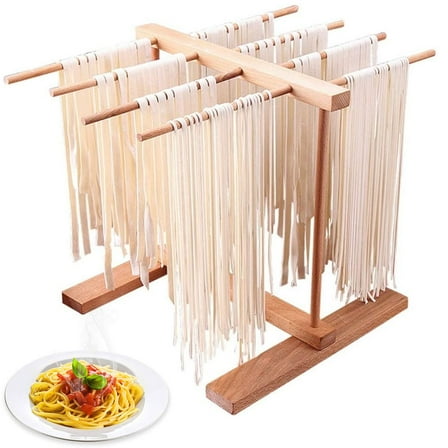 Wooden Pasta Drying Rack Collapsible Noodle Dryer Rack Beech Wood Noodles Stand with 8 Bar Handles Durable Household Spaghetti Hanging Dryer Rack for Kitchen Home Noodles