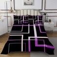 thumbnail image 1 of YST Abstract Geometry Bedding Queen Size Rectangle Square Bedspread Set, Black and Purple Quilt Set Modern Mid Century Coverlet Set, Aesthetic Bed Set Kids Teens Room Decor, 1 of 5