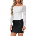 thumbnail image 4 of INSPIRE CHIC Ruched Tops for Women's Cropped Glitter Long Sleeve Mesh Blouse L White, 4 of 5