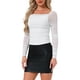 thumbnail image 4 of INSPIRAR CHIC Blusas Cortas con Fruncidos para Mujeres, Blusa de Malla Brillante de Manga Larga M Blanca, 4 of 5