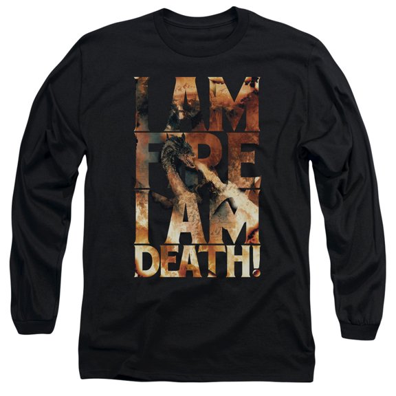 Hobbit I Am Fire Long Sleeve Adult 18/1 T-Shirt Black