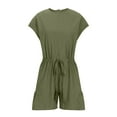 thumbnail image 3 of Besolor Summer Cotton Linen Rompers for Women Short Sleeve Casual Loose Wide Leg Shorts Outfits Elastic Waist Beach Jumpsuits, 3 of 6
