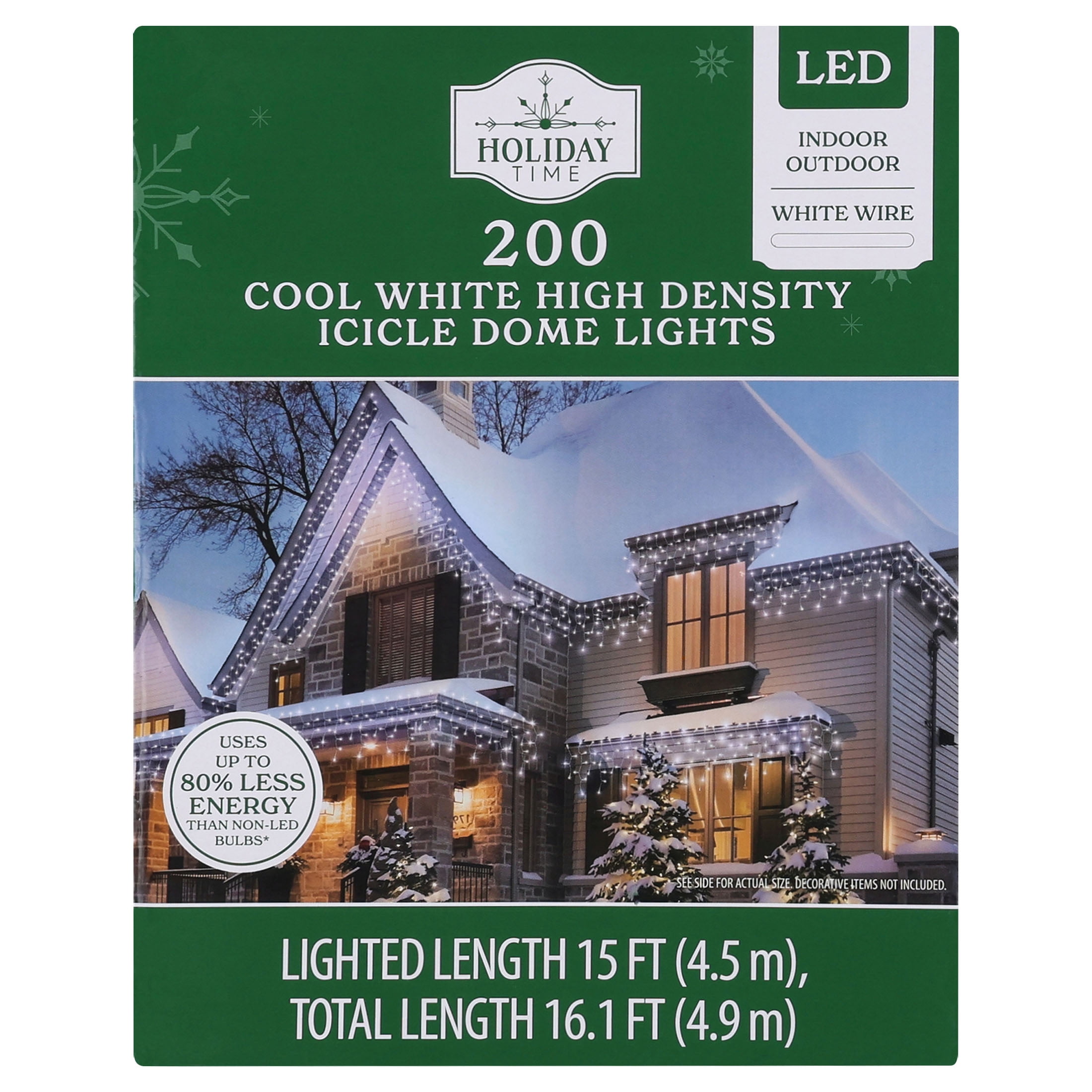 Indoor/Outdoor 200-Count LED High Density Christmas Icicle Lights, Cool White, White Wire, 15', by Holiday Time