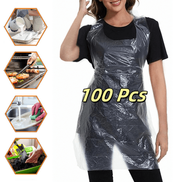 Disposable Aprons(100 Count),Plastic Apron for Party,Cooking,Housework,Picnic,Food Service,Individually Packaged,27.5" x 55"