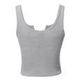 thumbnail image 3 of A2Y Women's Junior Fitted Double Scoop Neck Sleeveless Rib Crop Top Heather Grey L, 3 of 5