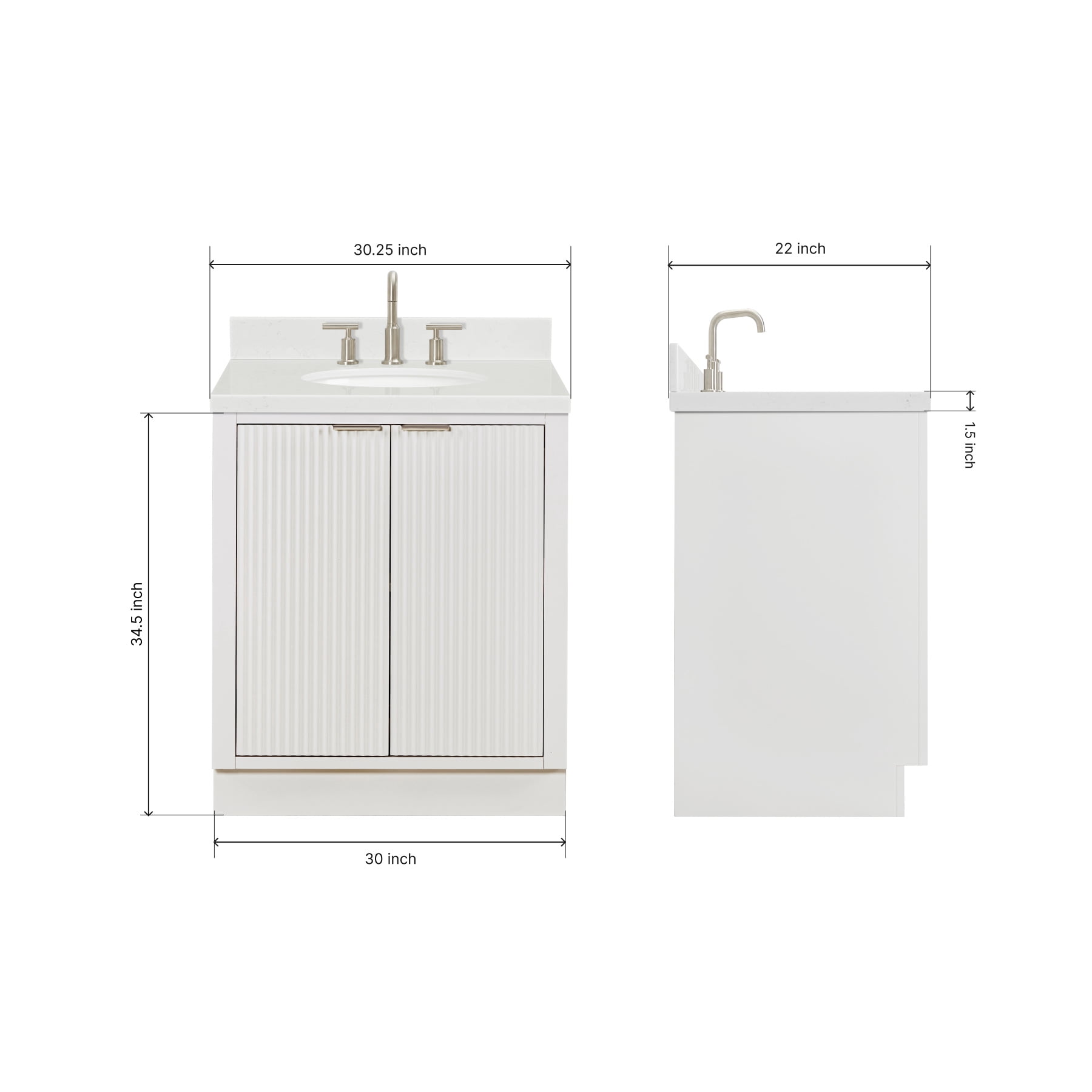 ARIEL Milan 30 Inch Single Oval Sink Bathroom Vanity with Carrara White Quartz Countertop 1.5 Inch in Warm White