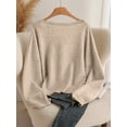 thumbnail image 2 of Womens Sweater Long Puff Sleeve V Neck Cardigan Lightweight Fashion Knit Tops Brown S, 2 of 5