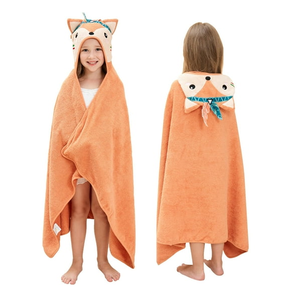 Toalla de baño para bebé con capucha estilo zorrito de rizo 100% algodón color naranja