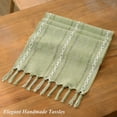 thumbnail image 3 of Tapete de mesa Wracra Rustic con dobladillo de lino, 120 x 30 cm, color verde salvia, 3 of 7
