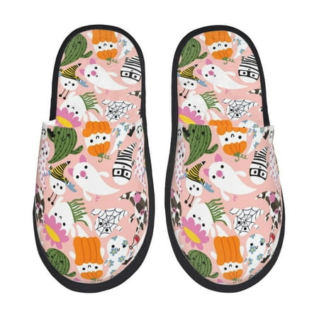 Balery Cartoon Halloween Slient Indoor Furry Fleece Comfort House Shoes Soft Non-Slip Home Shoes Cotton slippers House Slippers-- Medium