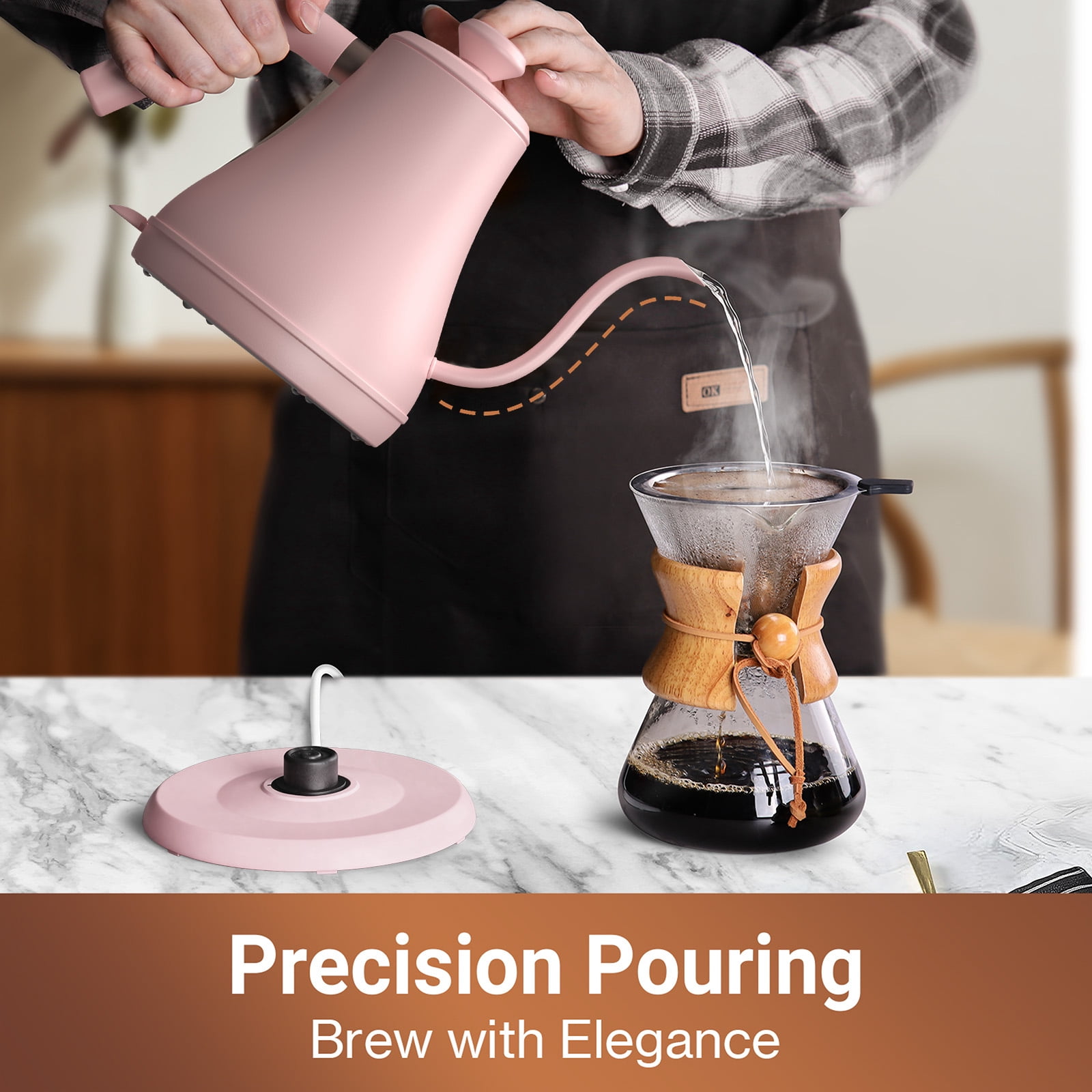 Mecity Basic Gooseneck Kettle, Stainless Steel, Fast Heating, Auto Shut Off, 0.8 L, 1000W, Pink