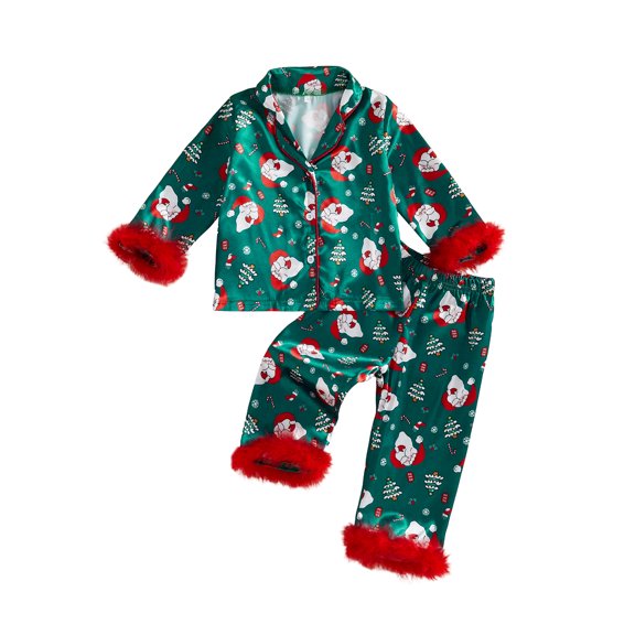 RUINIXCW Kids Toddler Baby Girl Christmas Silk Stain Pajamas Set Spring Fall Winter PJS Sleepwear Long Sleeve Button Down Collar Shirt Tops Pants Set
