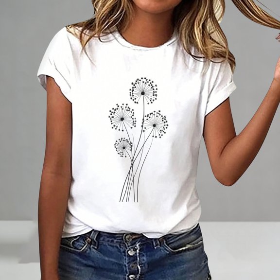 Cilsoka Women's Graphic T-Shirts Crewneck Boho Flowers Wildflowers Tee Cute Summer Shirts Short Sleeve T Shirt