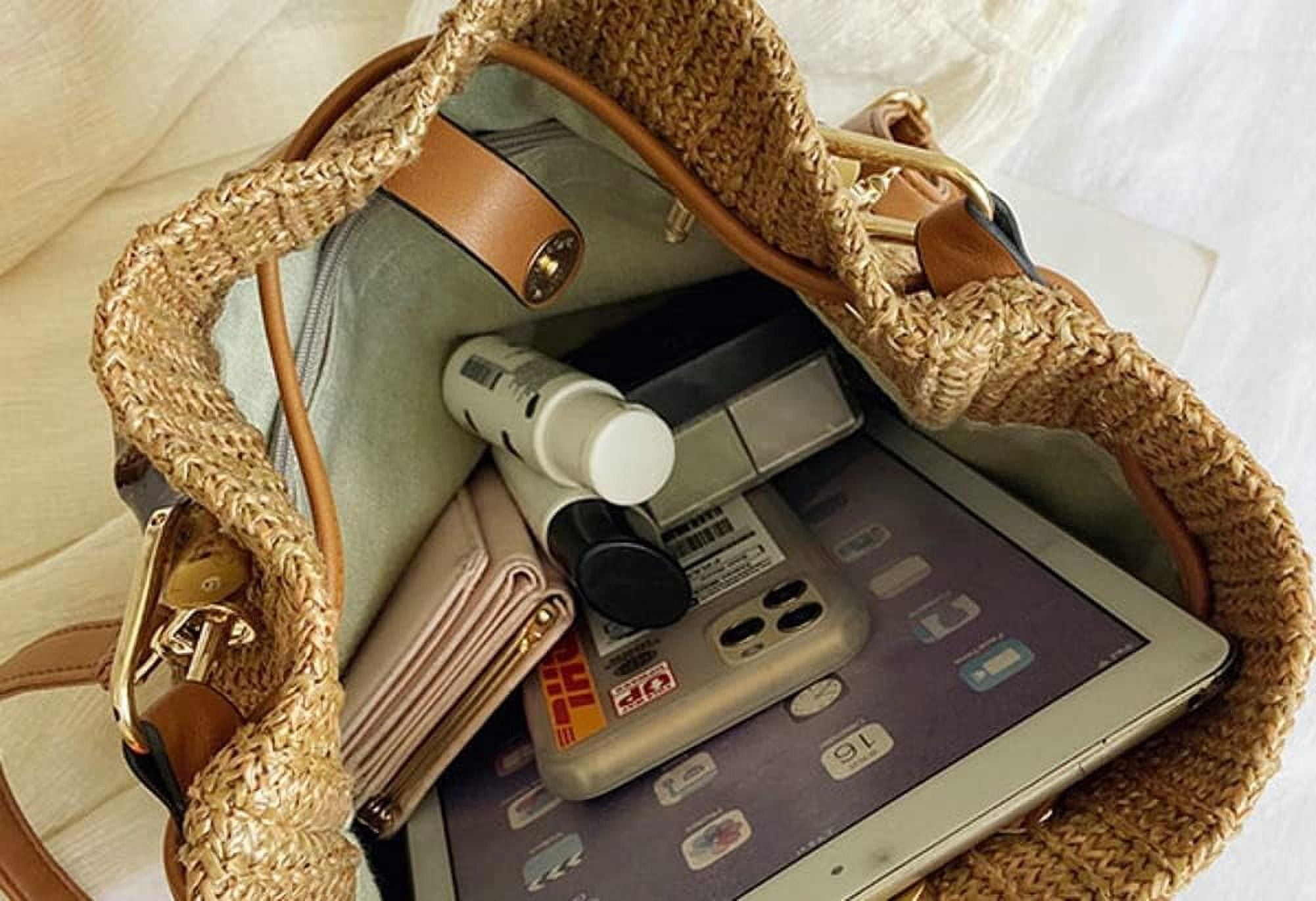 Kukuzhu Straw Hobo Bag for Women Woven Shoulder Crossbody Bag Bucket Handbag Totes Summer Purse Bamboo Handle