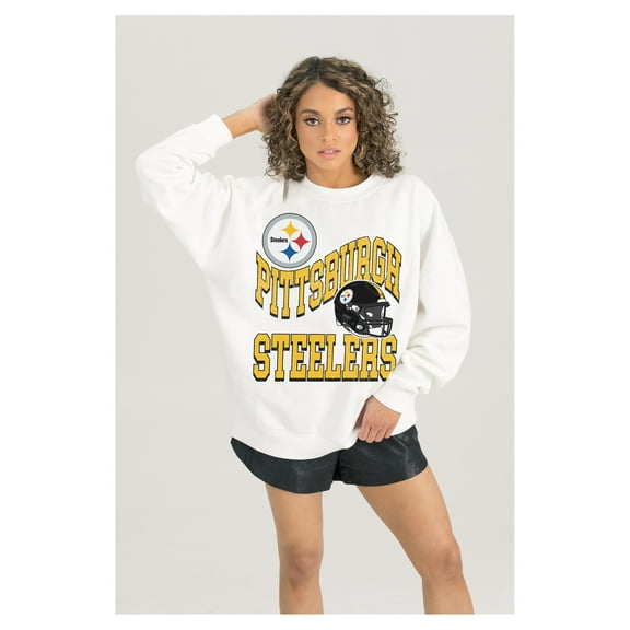 Women's Gameday Couture White Pittsburgh Steelers Oversized Hard Earned Premium Fleece Pullover Sweatshirt
