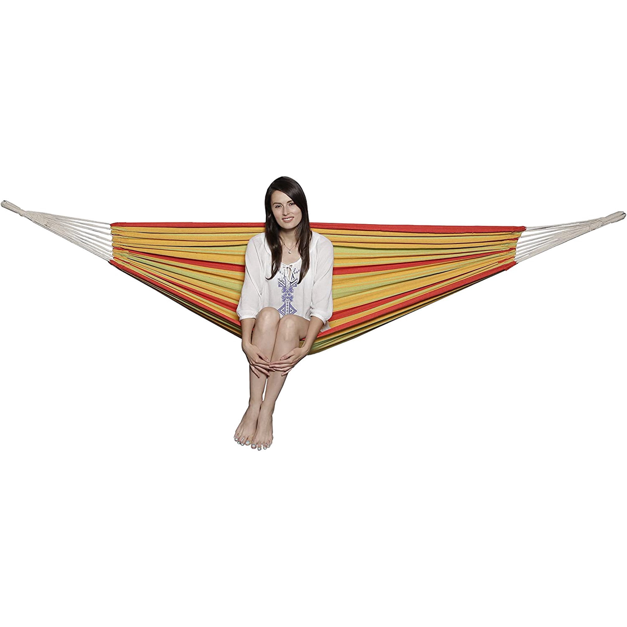 Gilbin Cotton Double Hammock Portable 2 Person Durable Extra Large Canvas Hammock, Canvas Double Brazilian Hammock, Perfect for Camping, Outdoors Gear, Backpack, Hiking, Hunting, Backyard