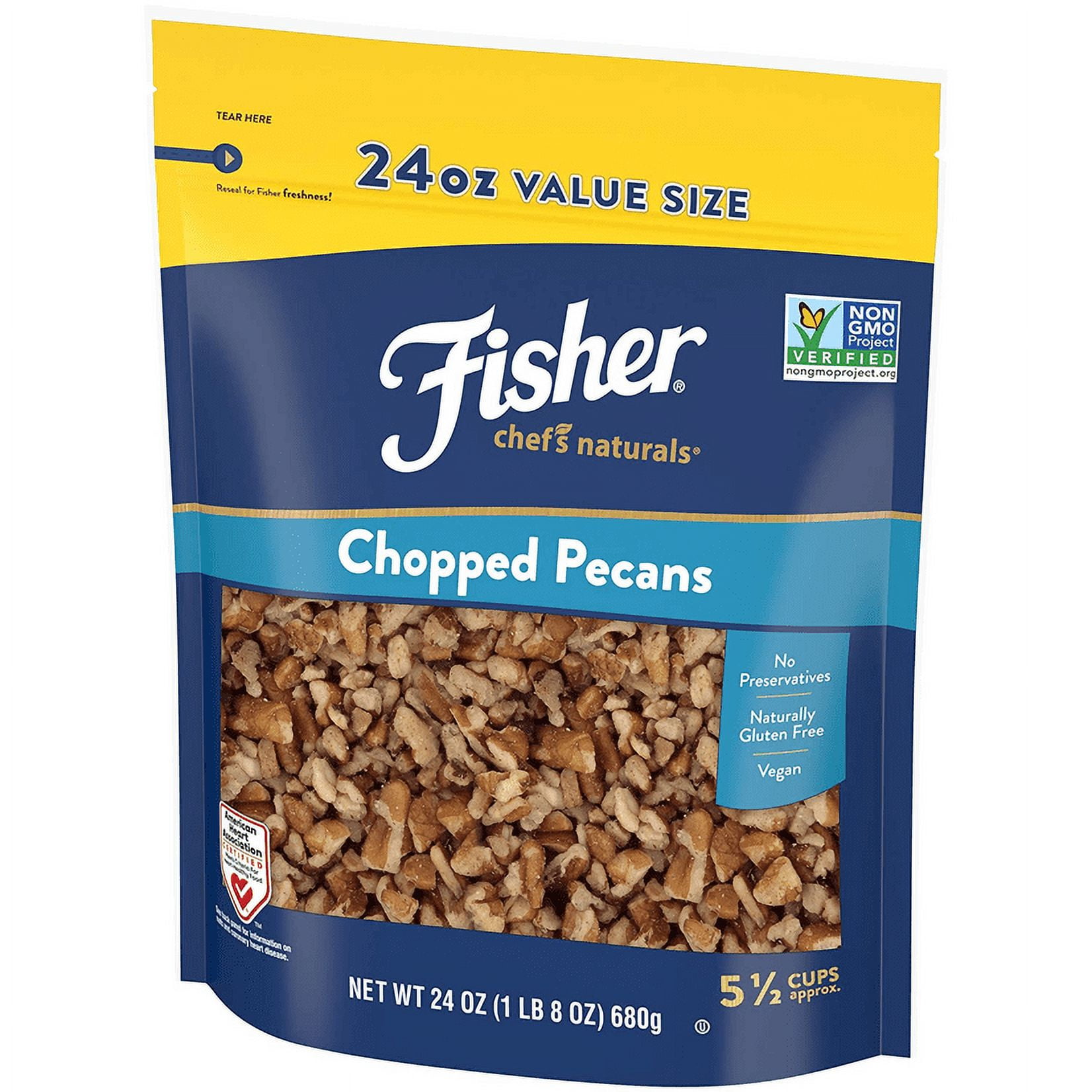 Fisher Chef's Naturals Gluten Free, No Preservatives, Non-GMO Chopped Pecans, 24 oz Bag