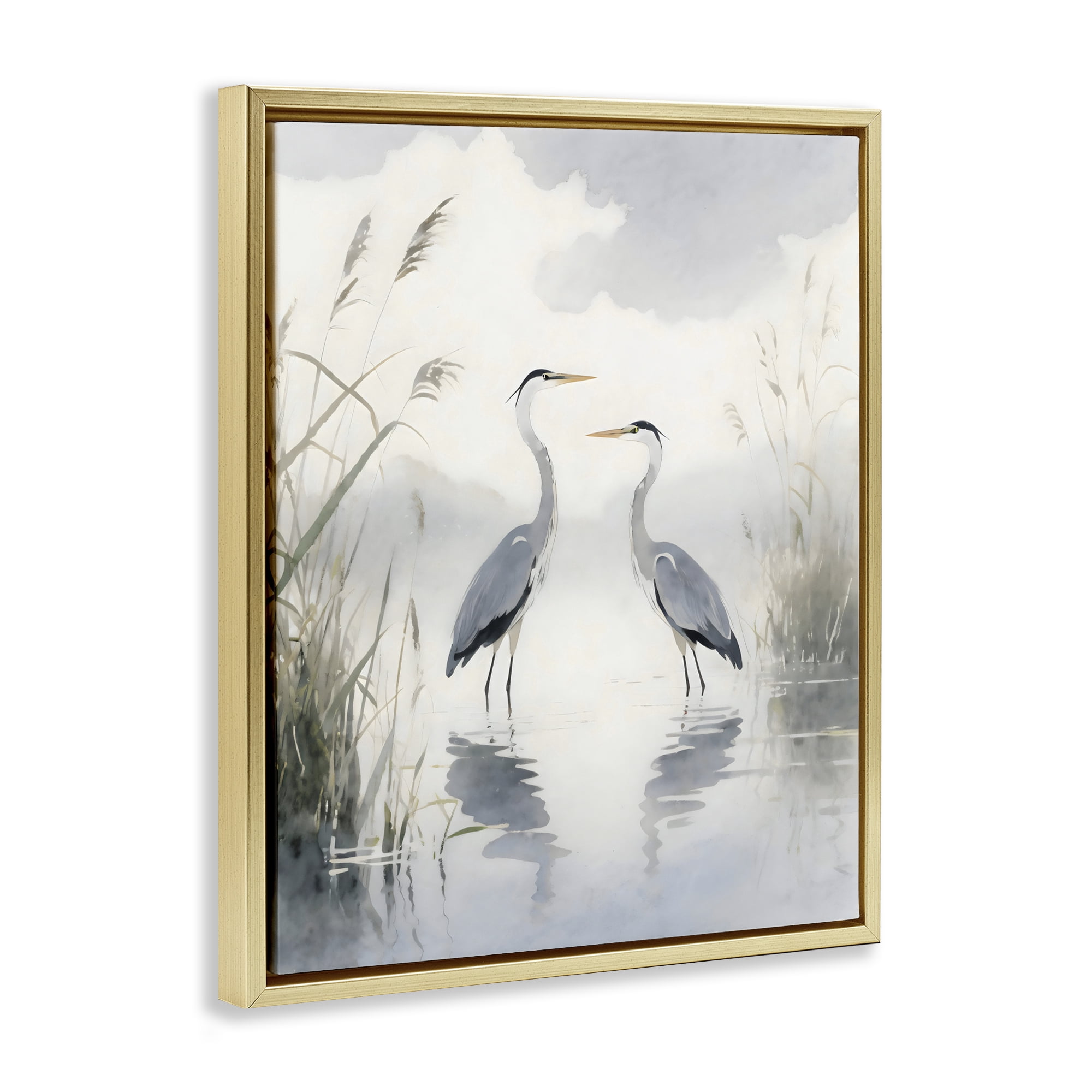 Stupell Industries Serene Wetlands Heron Reflections Gold Framed Floater Canvas Wall Art, design by Creative Studio