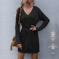 thumbnail image 3 of Vestido suéter corto de manga larga,Vestido suéter de punto para mujer Vestidos suéter de punto con cuello en V Vestido suéter de punto para mujer Instalación sin esfuerzo, 3 of 7