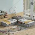 thumbnail image 3 of Euroco Wood  Kids Twin Size L-Shaped Platform Beds with Square Storage Table & Trundle, Gray, 3 of 15