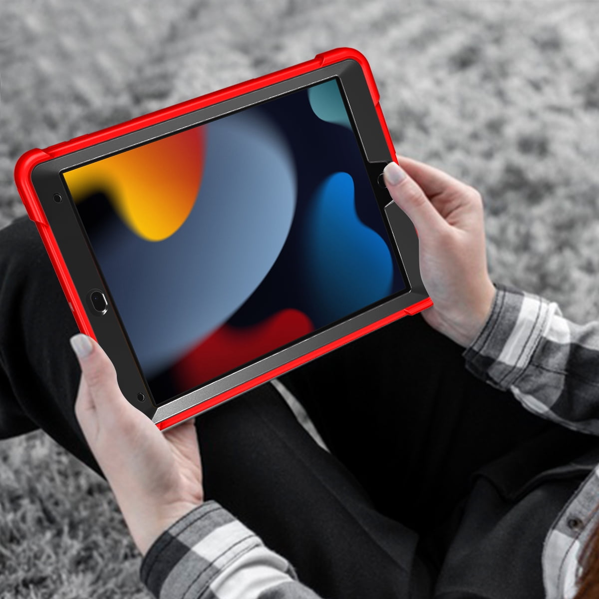 Casetego for iPad 9th/8th/7th Generation 2021/2020/2019(10.2 inch),Heavy Duty Military Grade Shockproof Rugged Protective 10.2" Cover with Built-in Stand for iPad 9 8 7 Gen,Black/Red