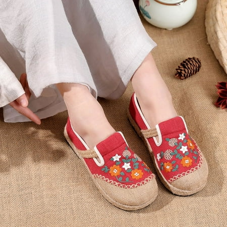 

NEWCE 2024 New Vintage Embroidered Linen Cloth Shoes Flat Shallow Mouth Single Shoes Craft Car Stitch Cloth Shoes for Women