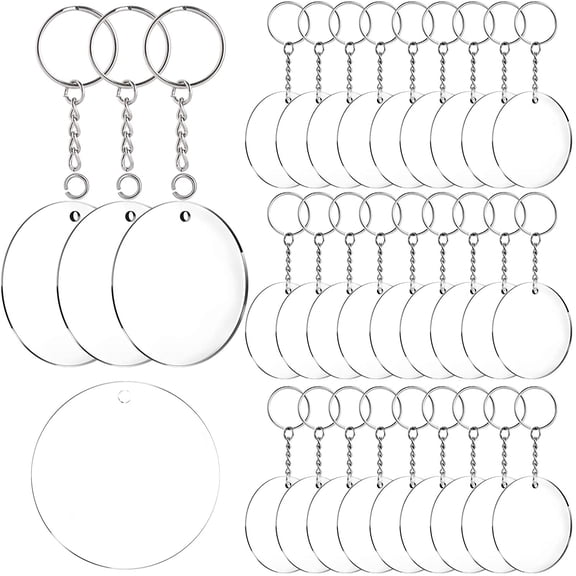 JESOT Acrylic Keychain Blanks, 30 Pcs 2 Inch Diameter Round Acrylic Clear Discs Circles with 30 Pcs Metal Split Key Chain Rings