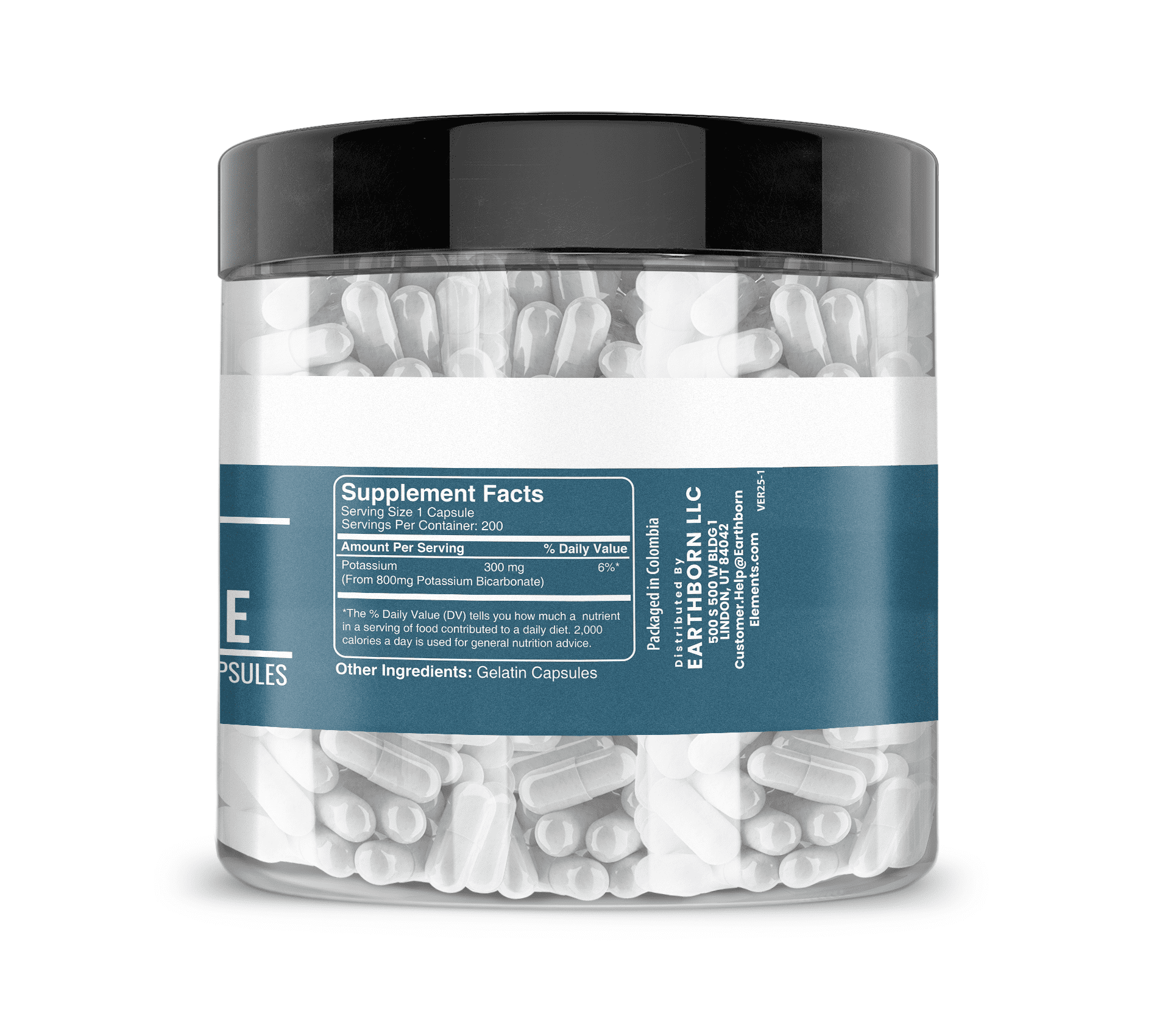 Earthborn Elements Potassium Bicarbonate 200 Capsules, Pure & Undiluted, No Additives