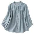thumbnail image 3 of Long Sleeve Shirts for Women 3/4 Sleeve Linen Shirts For Women 2025 Cotton Summer Retro Embroidered Boho Tops Casual Trendy Vacation Blouse,Blue Women's Long sleeve T-shirt M, 3 of 3