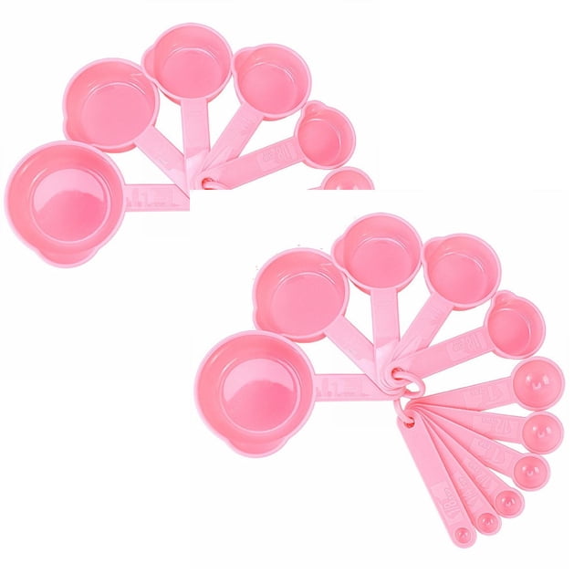 Oleegame 2PC Stainless Steel Cutlery Set 10Pcs For Baking Set Tools Spoons Coffee Measuring Plastic Cups Measure Kitchen,Dining & Bar Pink