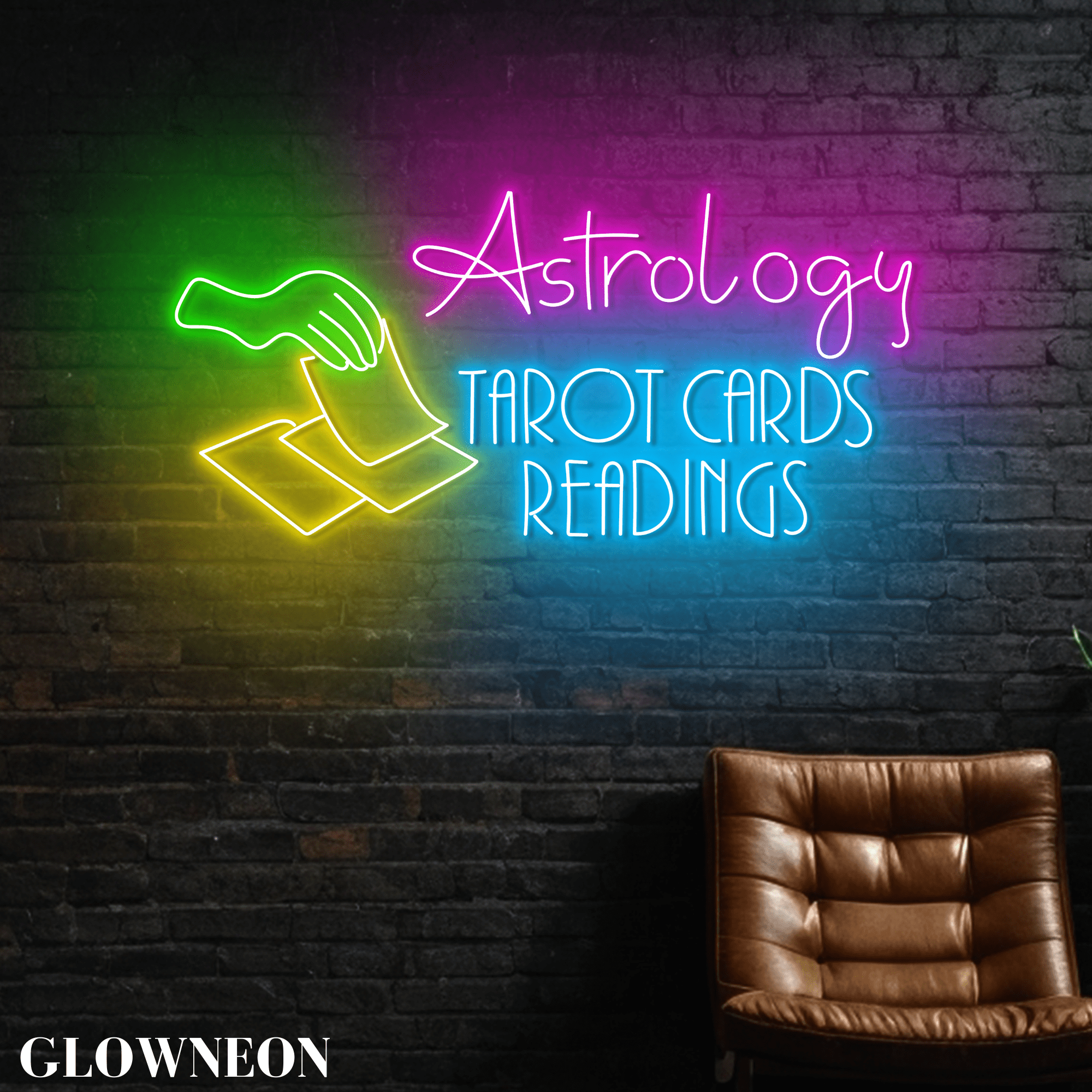Glowneon Astrology Tarot Cards Readings Led Light, Psychic Shop Decor