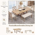 thumbnail image 4 of Farmhouse 6-Piece Dining Table Set, 82inch Extendable Dining Table with Footrest and 4 Upholstered Dining Chairs and Dining Bench, Two 11"Removable Leaf, Natural+Beige Cushion, 4 of 7