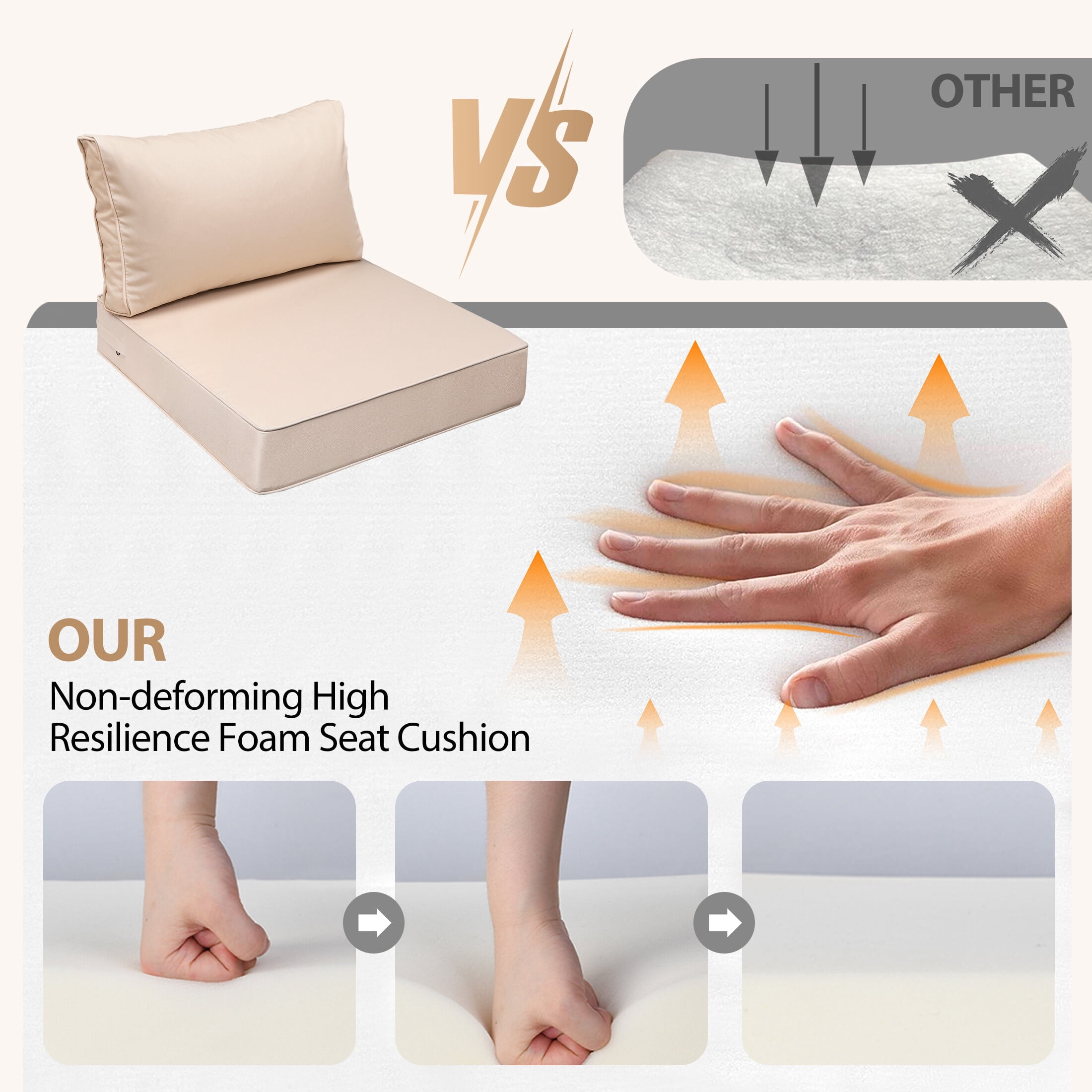24 x 24 Waterproof Outdoor Deep Seat Cushion for Patio Furniture Cushion Replacement, Low Back, Peachy Tan