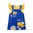 thumbnail image 3 of CUZIBR Girls Dresses Casual Denim A-Line Sleeveless Ruffles Cartoon Print Cute Round Neck Flutter Sleeve Denim Overalls Dress For Kids Loose Dailywear Prom Dresses For Teens,Yellow,9-12 Months, 3 of 9