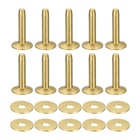 Uxcell 10 Set 10x3.3x21mm Solid Brass Rivets and Burrs Leather Fastener, Gold Tone