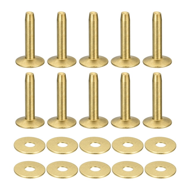Unique Bargains 10 Set 12x4x21mm Solid Brass Rivets and Burrs Leather Fastener, Gold Tone