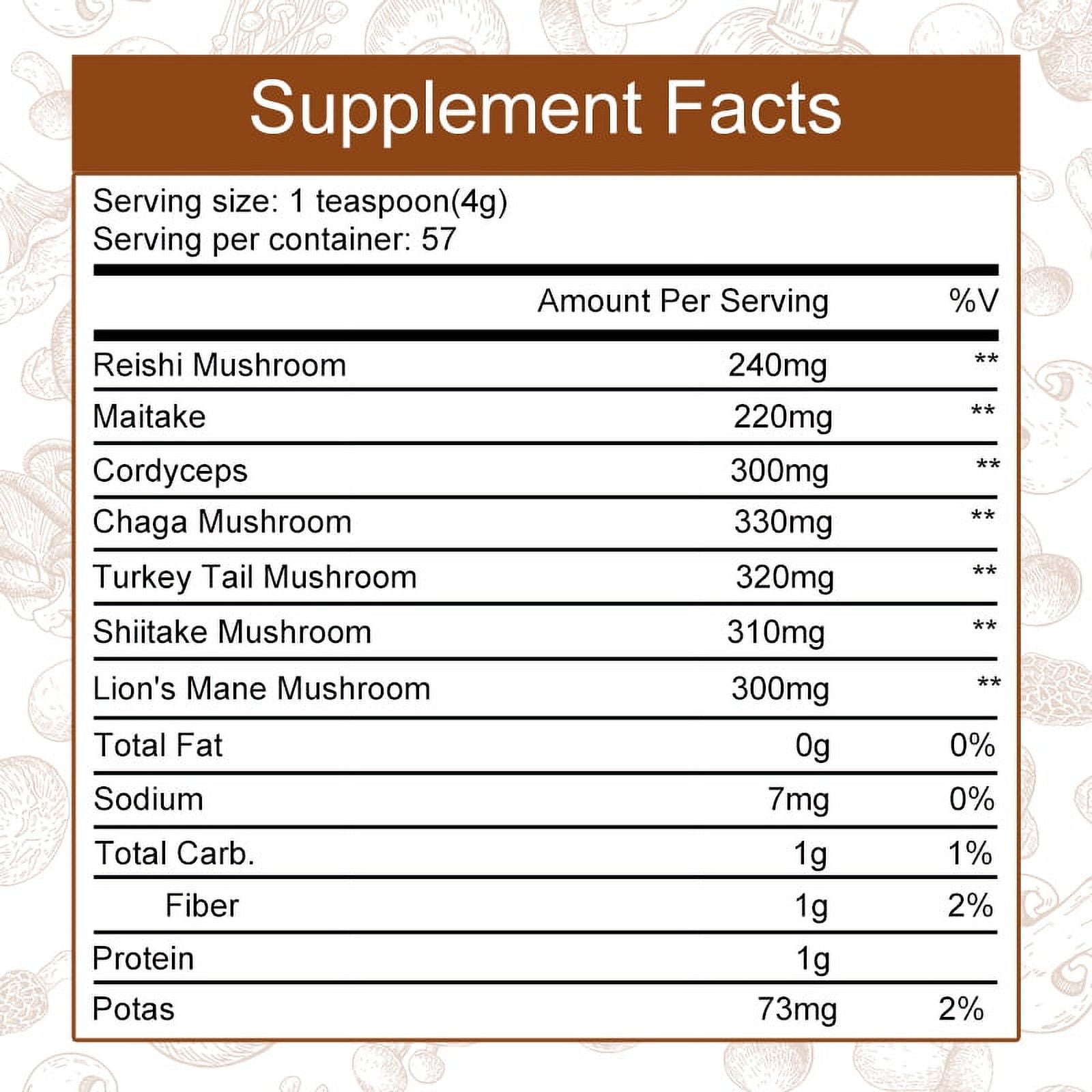 Mushroom Coffee Powder - 7 Mushroom Blend with Lion's Mane, Reishi & Chaga - 226g (7.97oz)