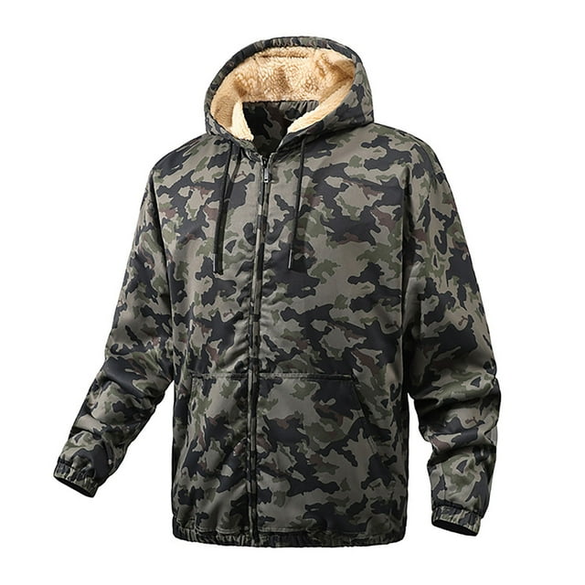 Veste Décontractée pour Hommes Veste à Capuche Doublée Décontractée avec Imprimé pour Sports de Plein Air et Manteau Chaud à Fermeture Éclair