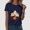 thumbnail image 2 of zaveiop Halloween Shirts for Women 2025 Plus Size Cute Short Sleeve Funny Pumpkin Grapghic Tee Ghost Tops Halloween Costumes Fall (Z1-Navy, L), 2 of 5