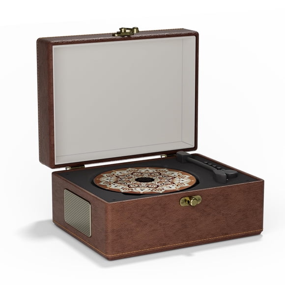 Reproductor de CD portátil Yintiny vintage con Bluetooth y cuero marrón