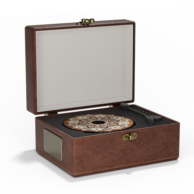 Reproductor de CD portátil Yintiny vintage con Bluetooth y cuero marrón