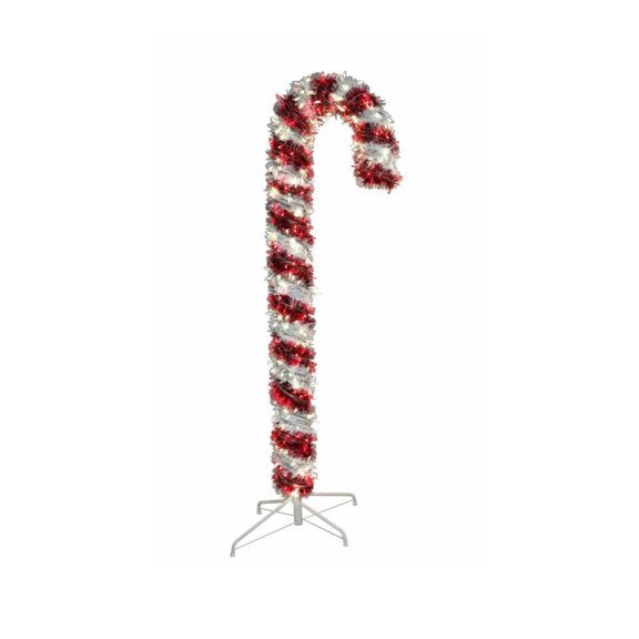 Kurt Adler 6-Foot Pre-Lit Red and White LED Tinsel Candy Cane