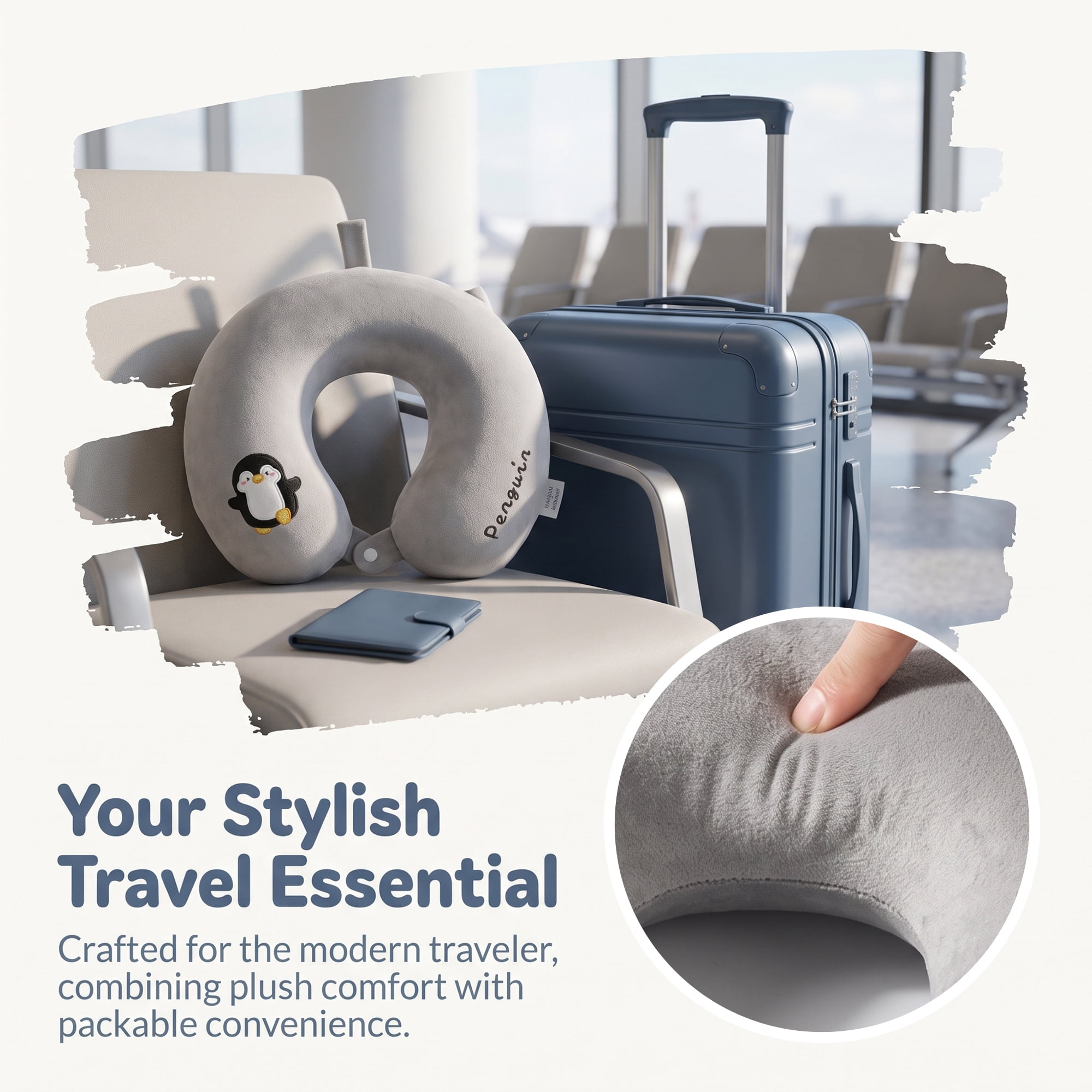 Unique Bargains Memory Foam U Shape Travel Neck Pillow for Airplane Use Light Gray 11"x11"