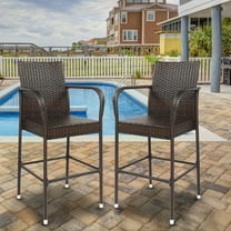 Winado Patio 2PCS Brown Rattan Bar Chairs Wicker Bar Stools, Outdoor Bar Stools Set, Brown