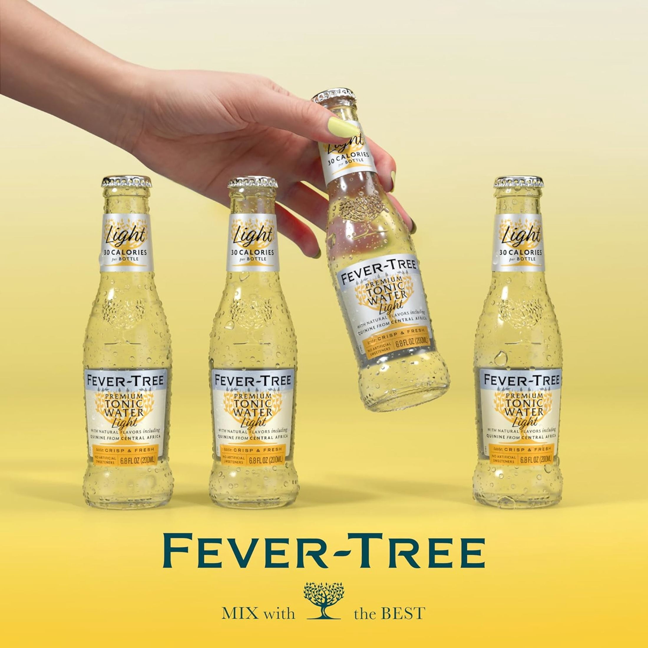 (2 pack) Fever-Tree Light Premium Tonic, 4 Pack, 200 ML Glass Bottles, 0% ABV